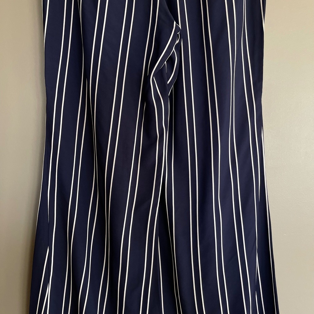 La Ligne Hardy Striped Crepe Flared Pants Navy Blue White High Waist Sz 2 Flowy - Picture 13 of 16